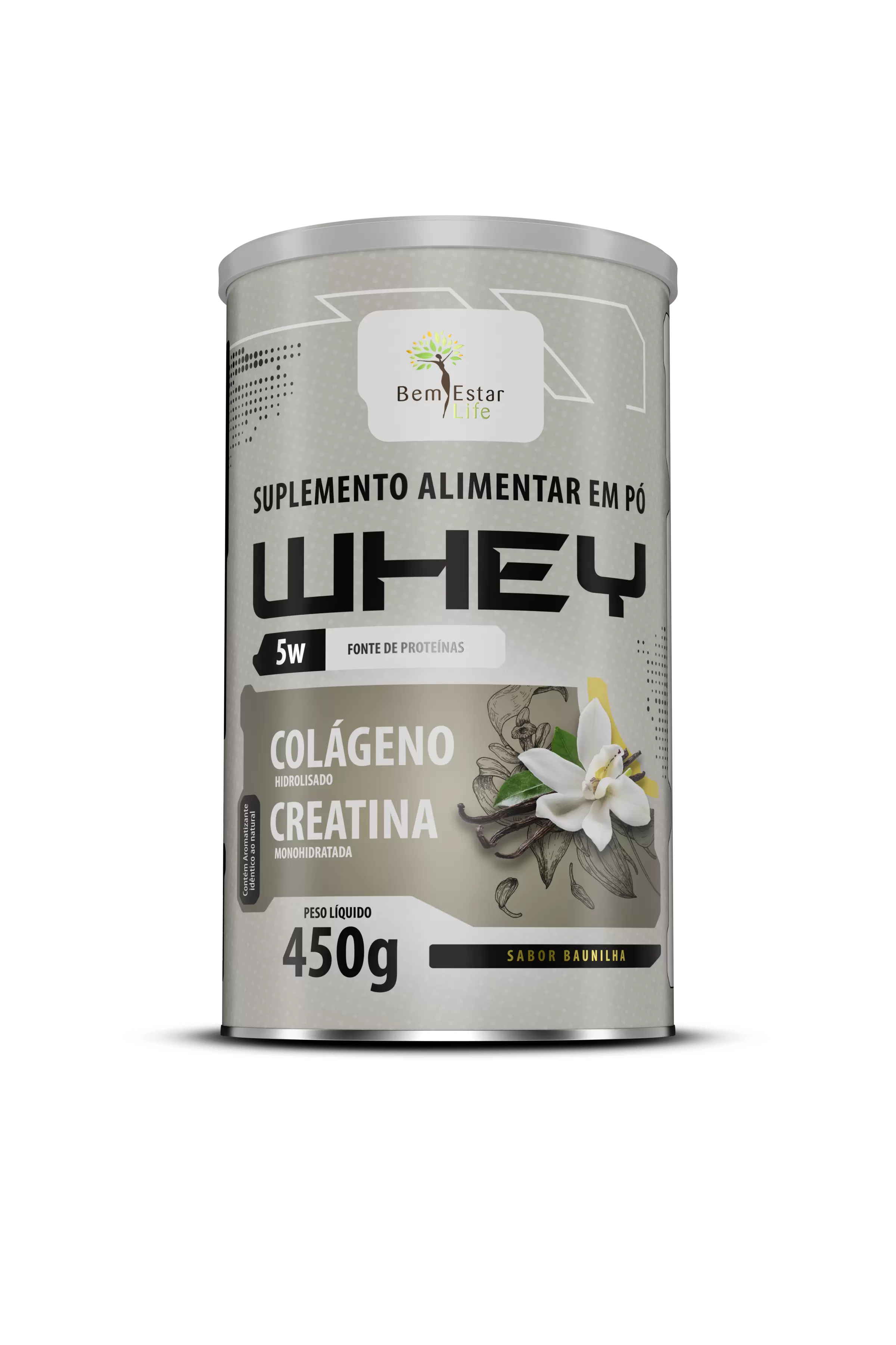 WHEY 5 W- com colágeno + creatina - sabor BAUNILHA
