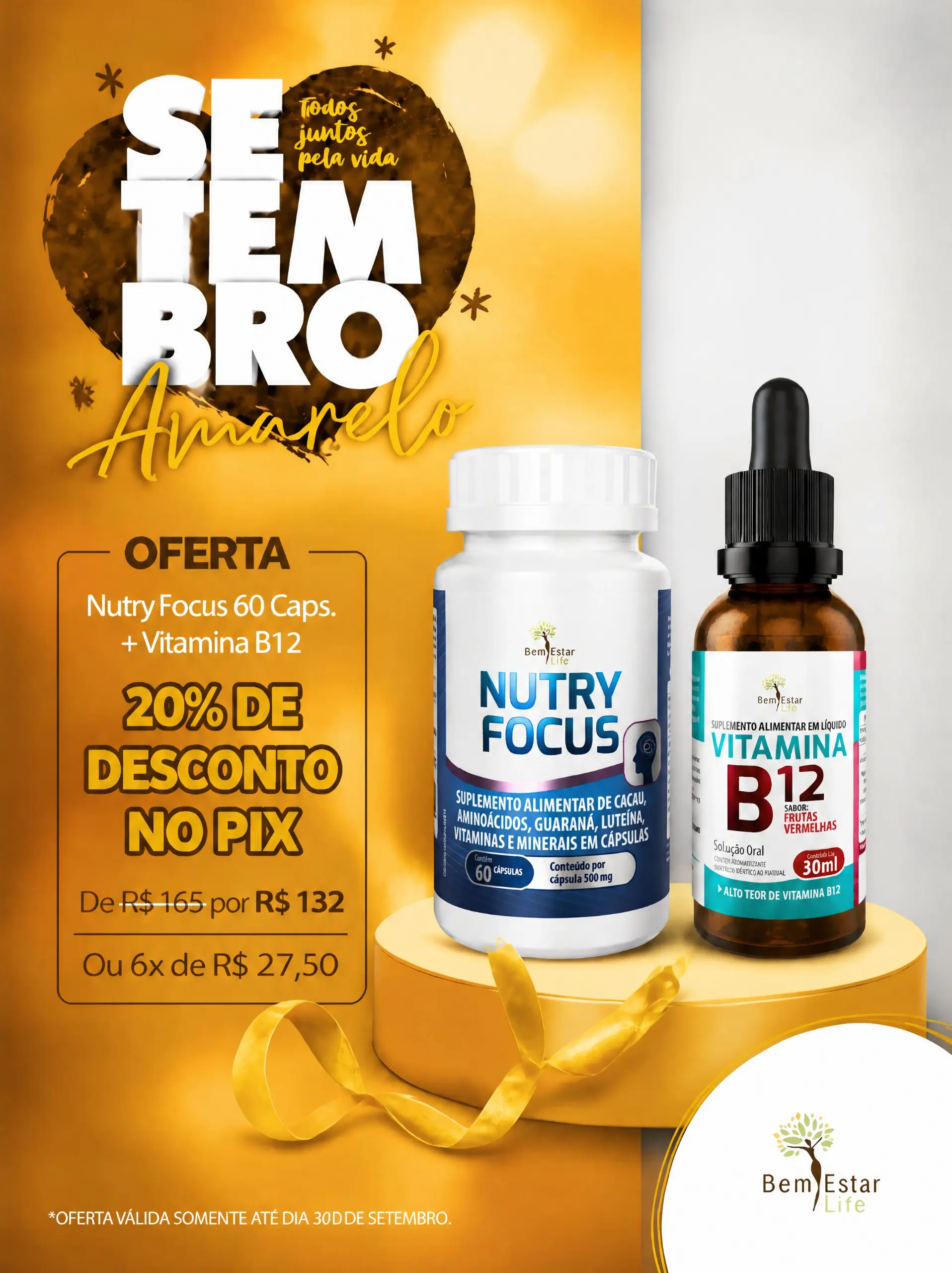 SETEMBRO AMARELO-NUTRY FOCCUS MEMÓRIA+ VITAMINA B12 metilcobalamina  60 CAPS- 20%DESCONTO