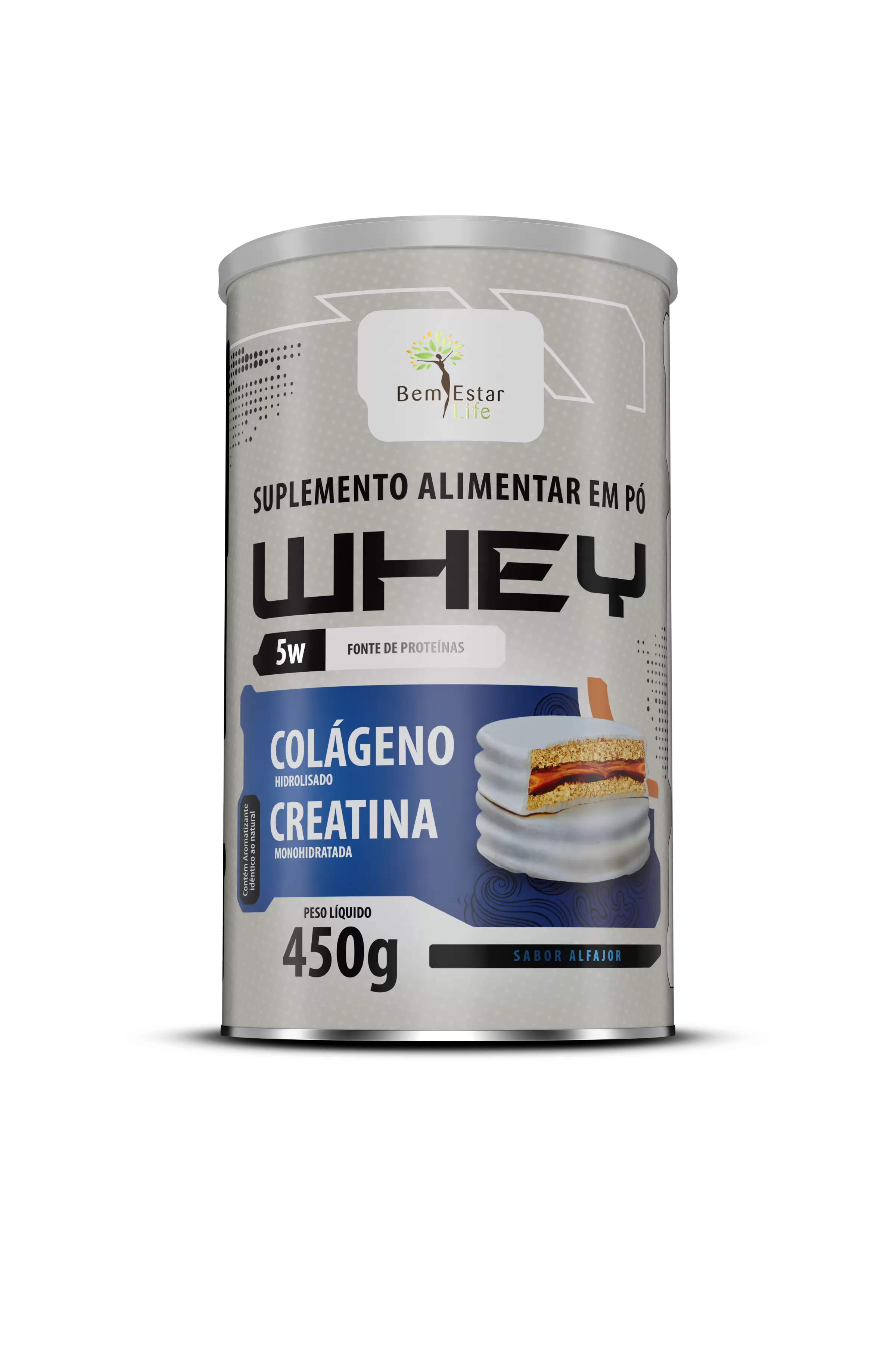 WHEY  5 W- com colágeno + creatina- sabor ALFAJOR