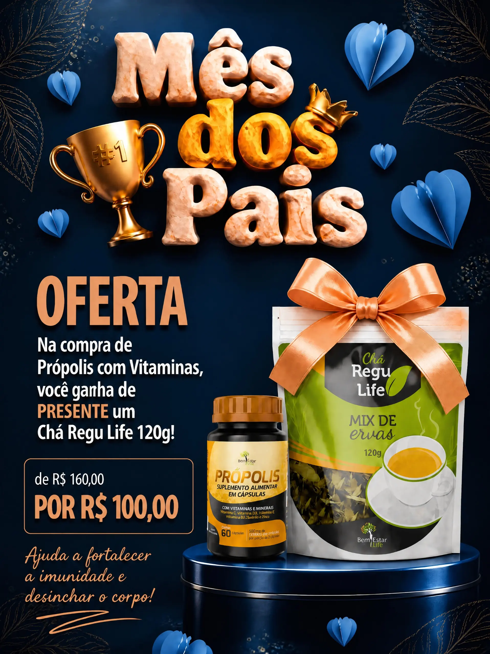 PROPOLIS COM ZINCO E SELENIO 60 CAPSULAS - PRESENTE CHA REGU LIFE PACOTE 120 GR.