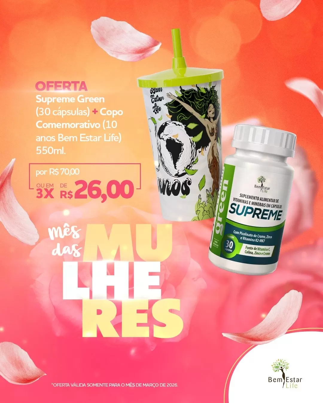 MES DA MULHER - SUPREME GREEN DETOX - COPO COM CANUDO COMEMORATIVO 10 ANOS 550 ML