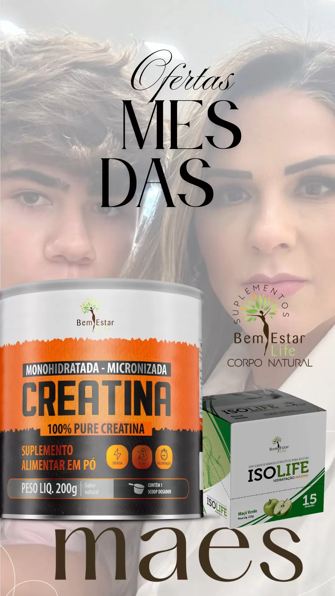 OFERTAS MAIO- NA COMPRA DA CREATINA  MONOHIDRATADA- 50% DESCONTO NO ISOLIFE DE MAÇÃ VERDE