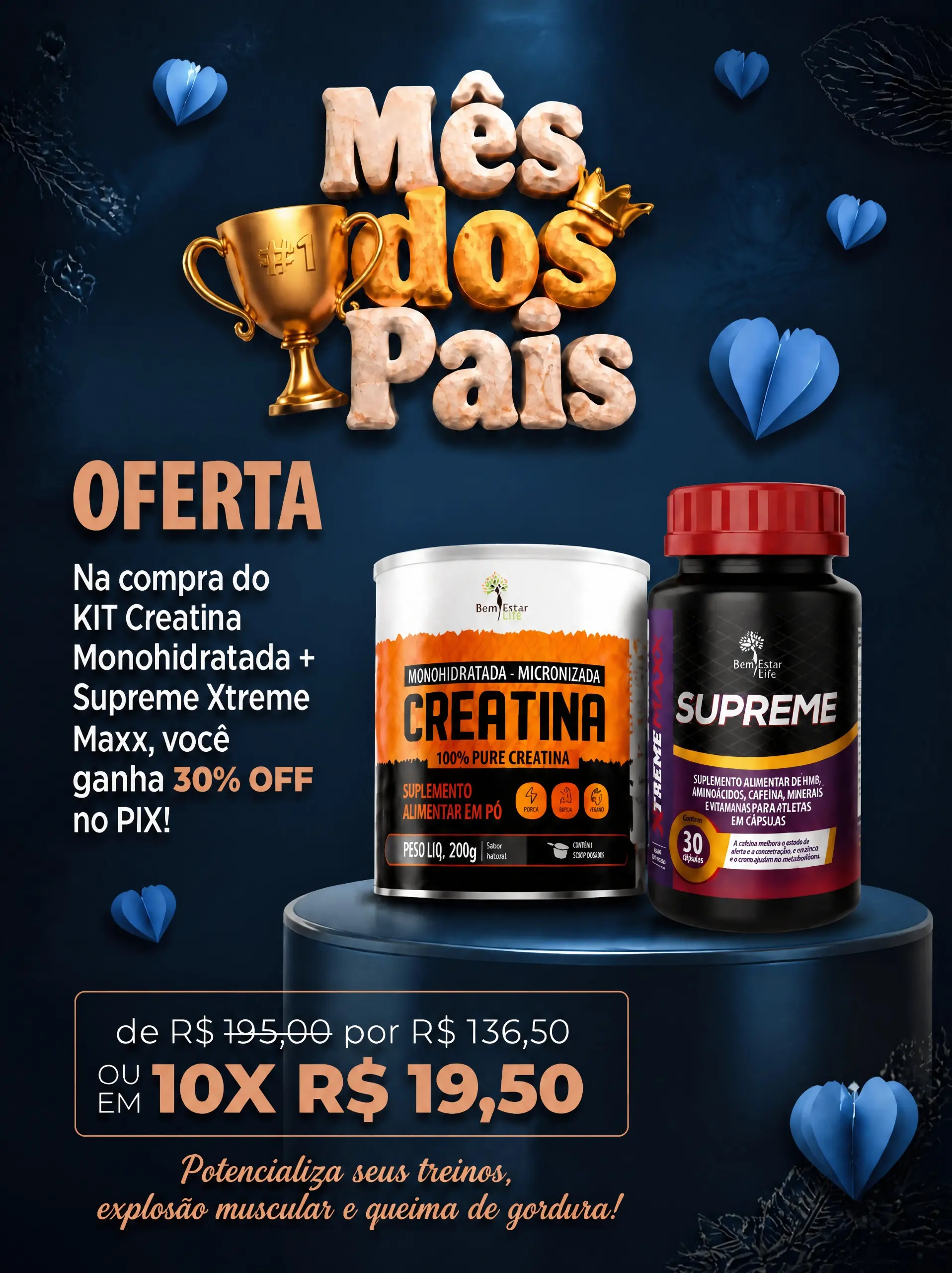 30% DESCONTO CREATINA MONOHIDRATADA MICRONIZADA + SUPREME EXTREME MAXX