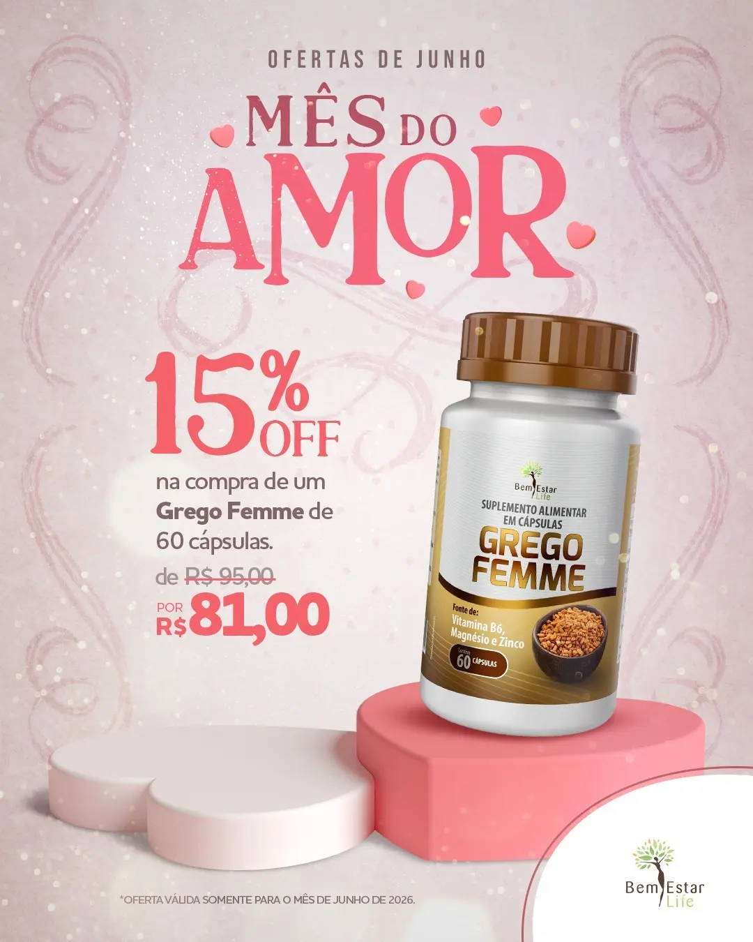 OFERTA JUNHO  15% DE DESCONOT NA COMPRA DO GREGO FEMME