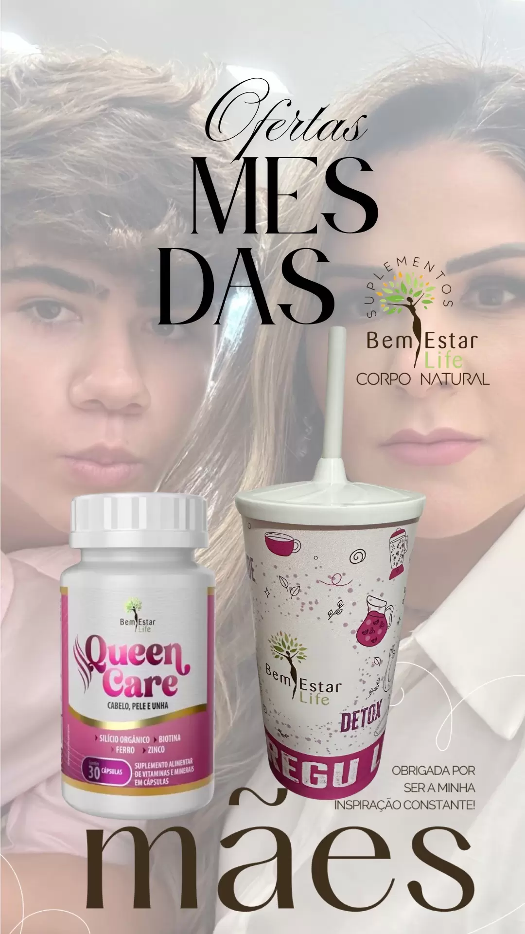 OFERTAS MAIO- NA COMPRA DA QUEEN CARE -BRINDE COPO COM CANUDO ( ROSA OU  LARANJA