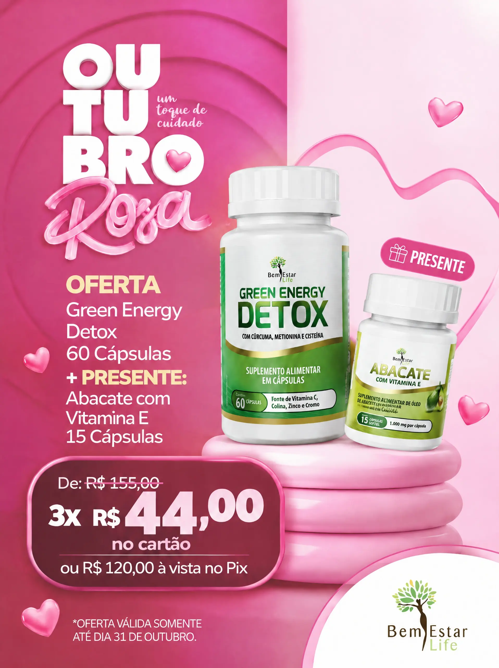 OUTUBRO ROSA- GREEN ENERGY +BRINDE ABACATE 15 CAPS