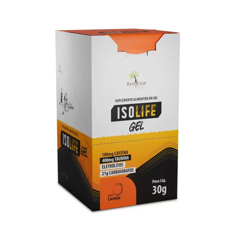 ISOLIFE GEL COM CAFEINA E TAURINA - 10 SACHE SABOR LARANJA